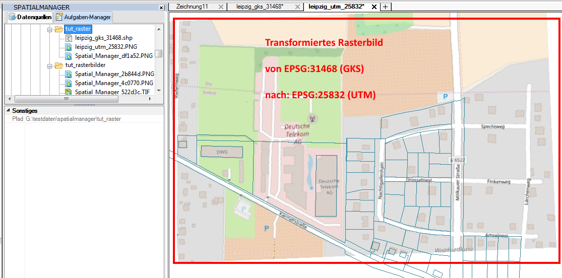 Screenshot: Rasterbild nach Koordinatentransformation ins UTM