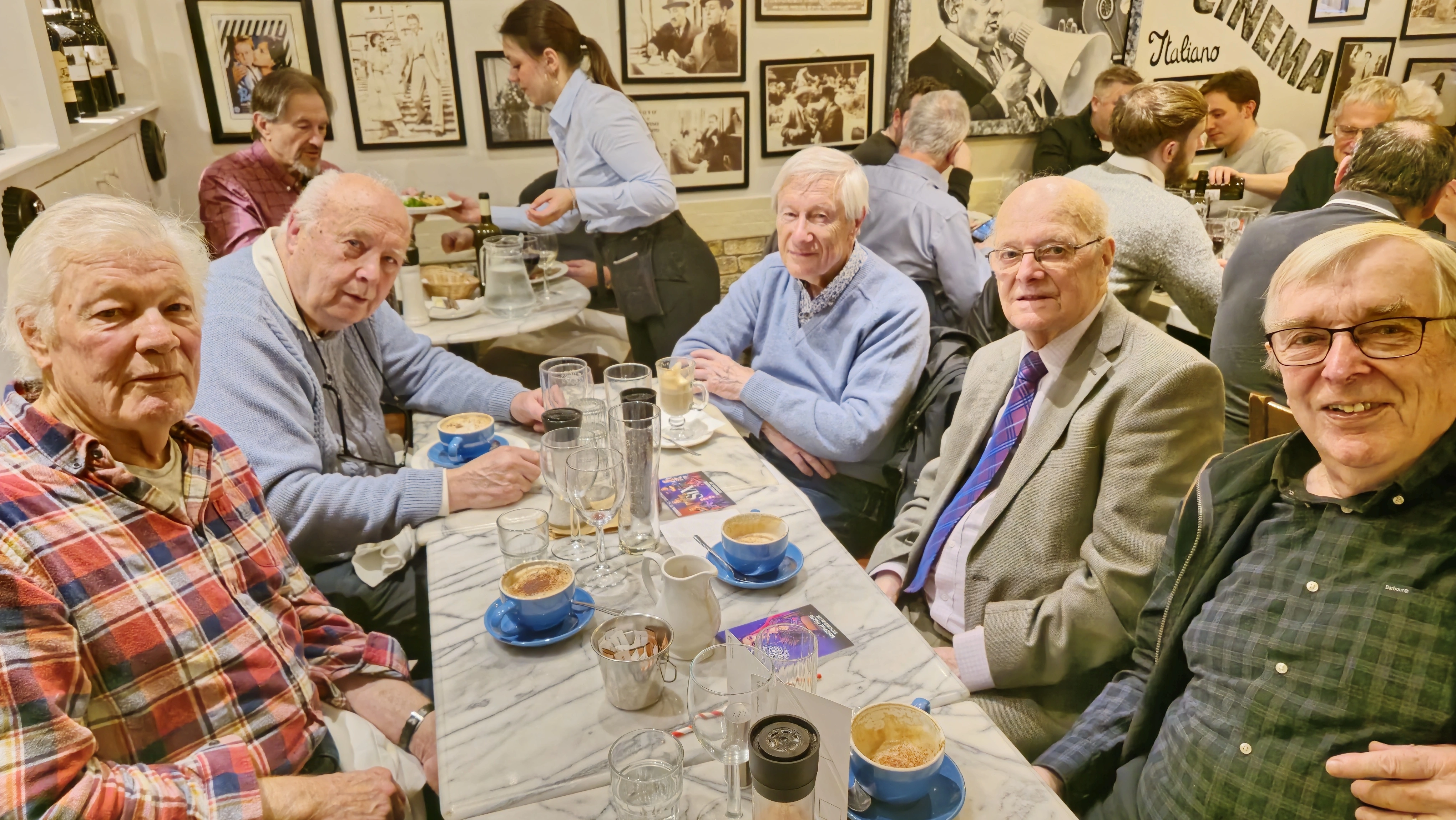 CODGERS 2024 London Meeting: From the left-hand side in a clockwise direction is Richard Heslop, Michael (“Dusty”) Miller, Charles Symons, Terry Jackson and Jim Burt