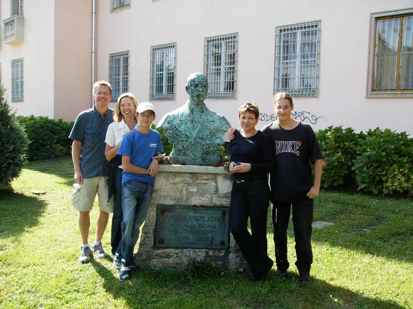 A bust of Margaret's great great grandfather, with family and friends