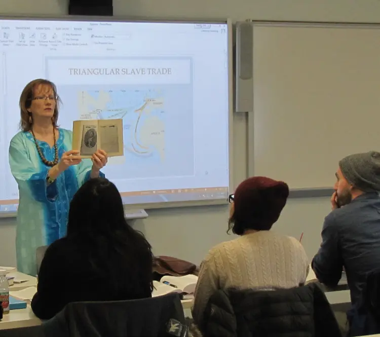 Prof. Katie Sweeting teaching Equiano to World Literature class